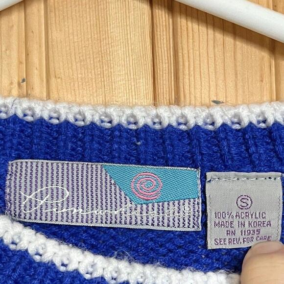 Ugly Christmas Sweater Santa Claus VTG Pinwheels Loose Knit Acrylic Korea Sz S - Picture 3 of 7